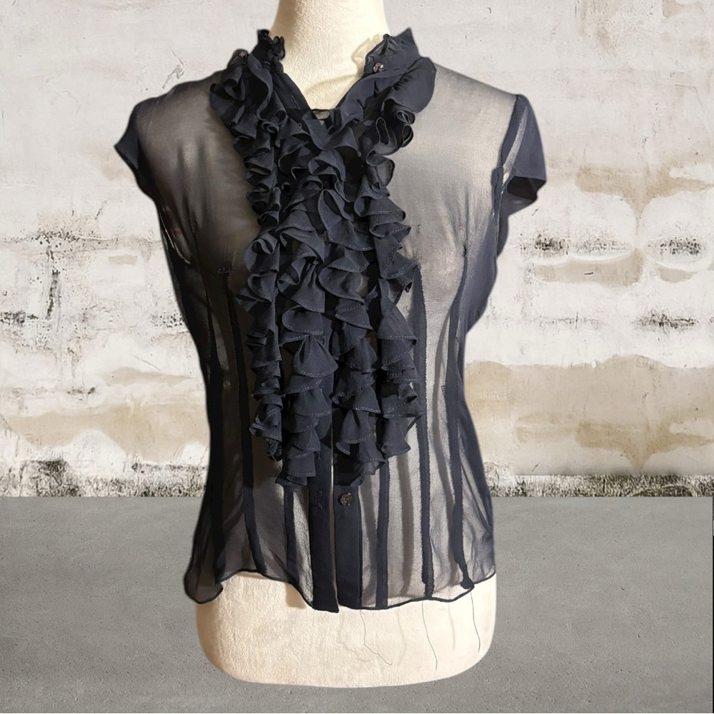 Nanette Lepore Sheer Silk Ruffle Blouse Size 8
